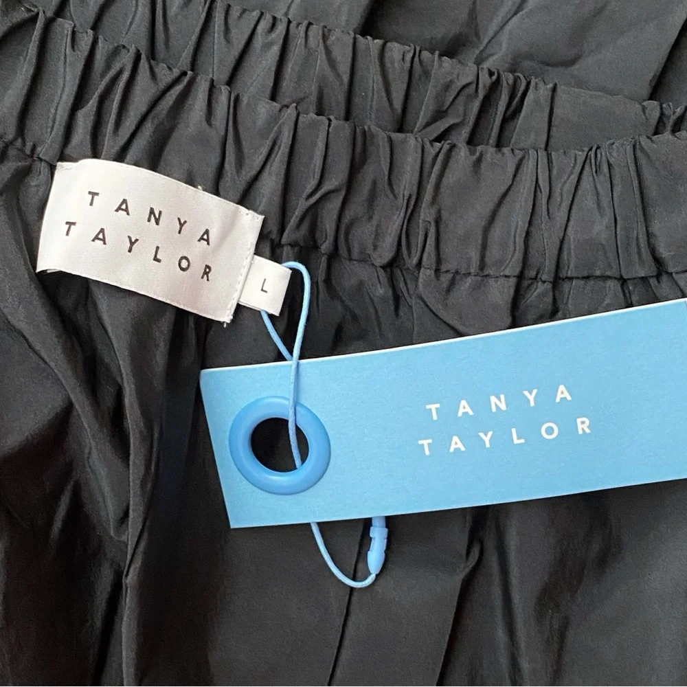 TANYA TAYLOR BLACK TIERED TAFETTA LARA MIDI SKIRT pull on stretchy waist - Picture 7 of 10
